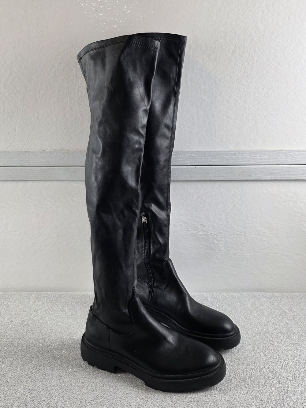 NEW Zara Over-the-Knee Lug Sole Boots Black Women's 41/8.5